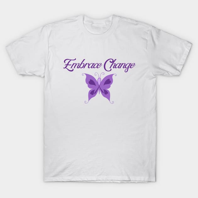 Eating Disorder Recovery Merch Purple Ribbon Butterfly Embrace Change T-Shirt by InnerMagic